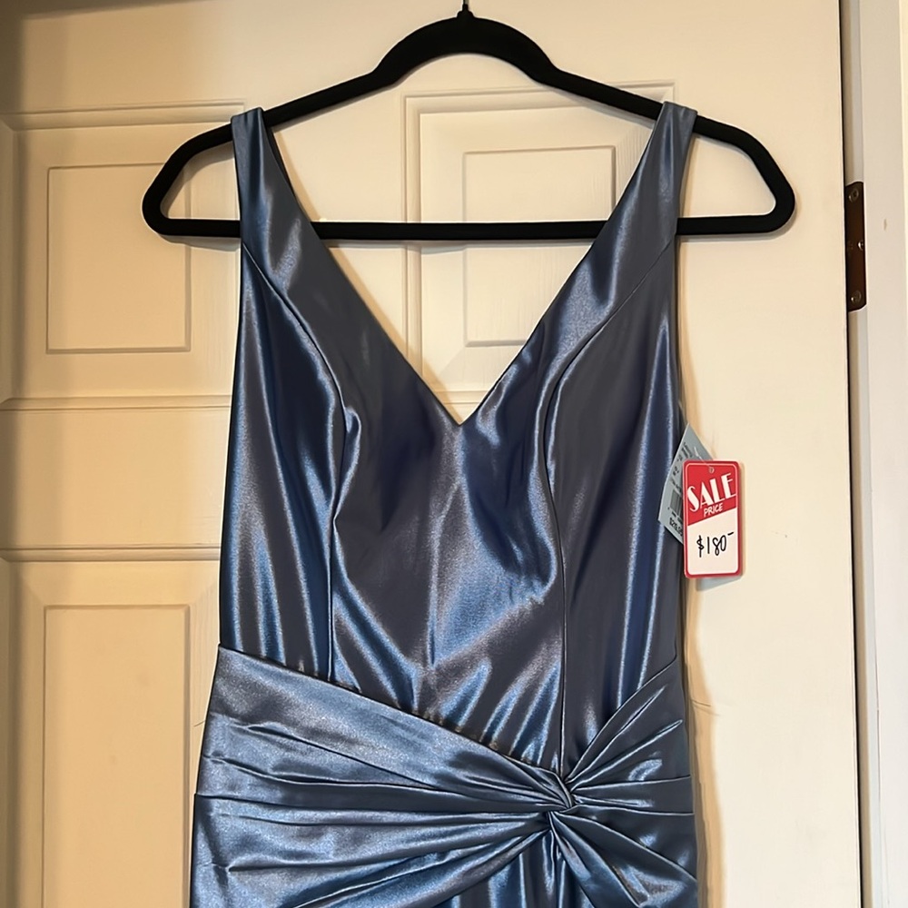 NEW w/TAGS!! David’s Bridal - Bridesmaids Dress: Steel Blue, Lycra Satin